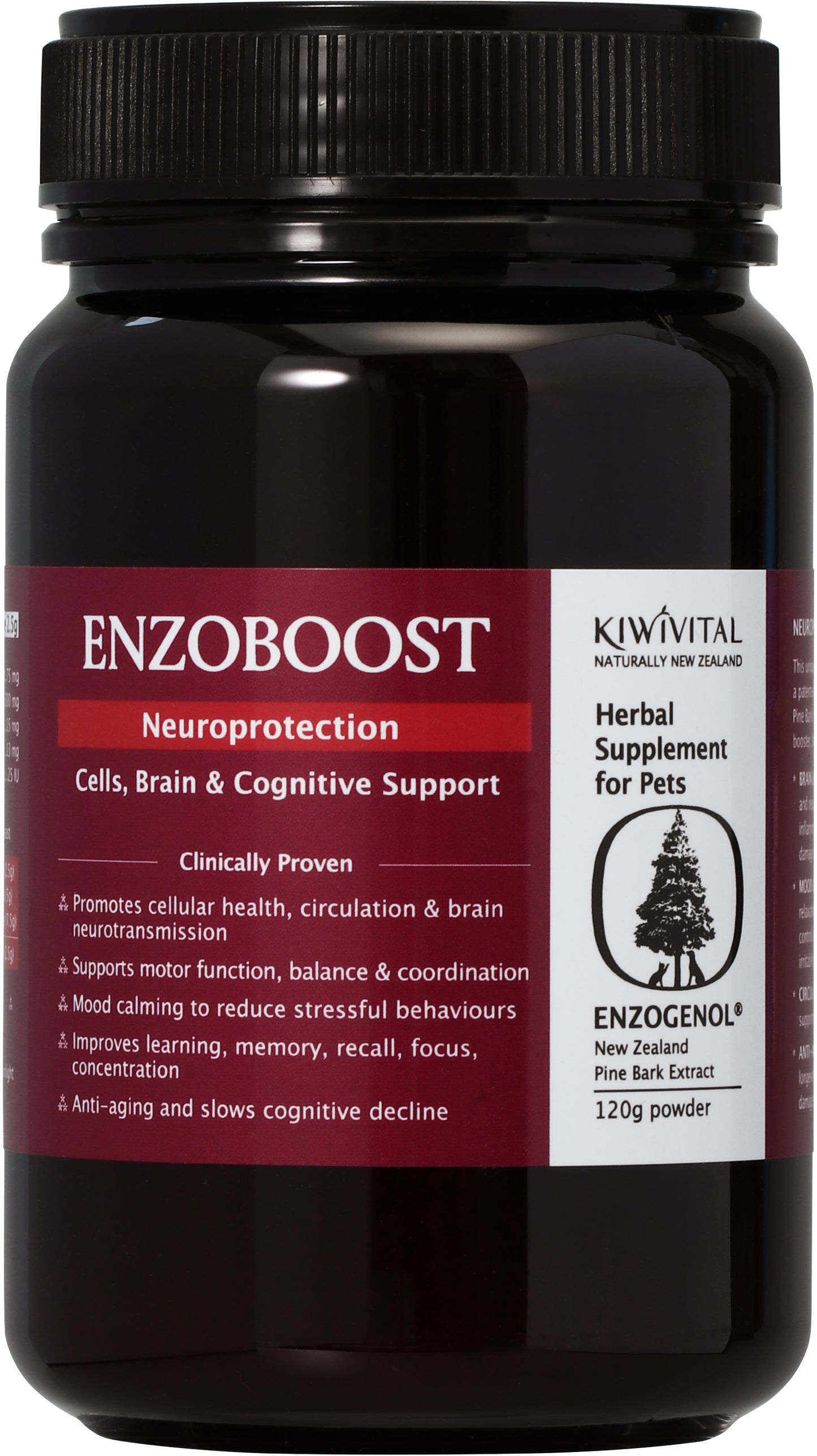 Kiwivital - ENZOBOOST Herbal Supplement for Pets (With Pine Bark Extract Powder) 120g - Aids in separation anxiety, IVDD