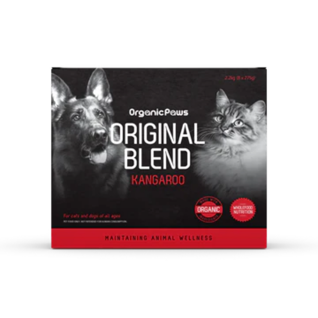 Organic Paws Original Blend: Kangaroo Fresh Frozen Raw Cat Dog Pet Food 2.2kg (8x275g)