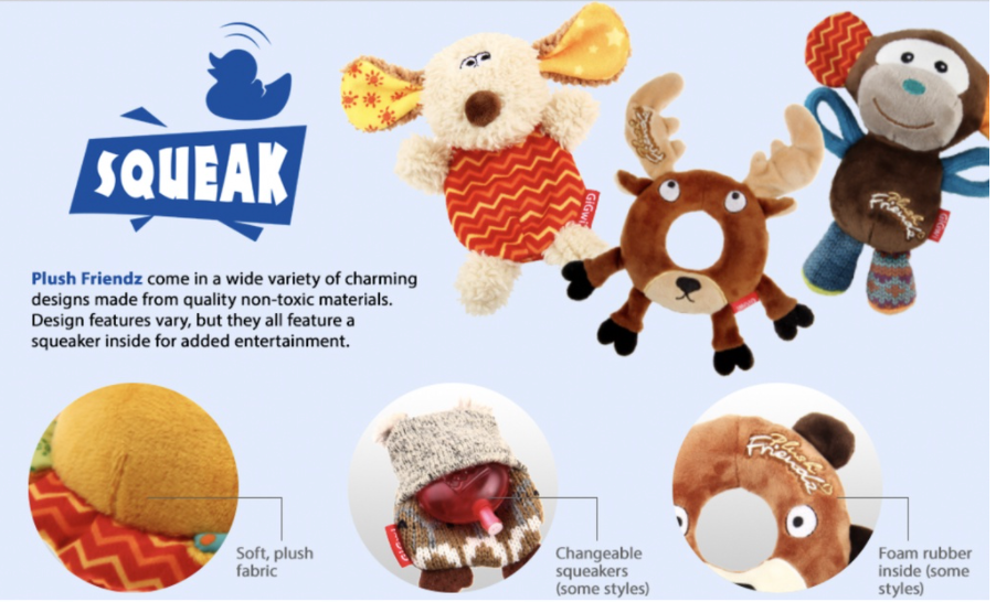 GiGwi Plush Friendz Ring Series: Interactive, Durable Dog Toys (Bear/ Deer)