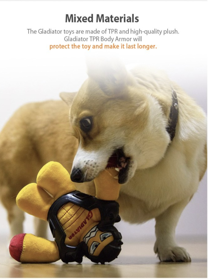 GiGwi Squeak Series: High Quality Interactive dog plush toy(Yellow Gladiator, Wild Hunter Dragon)