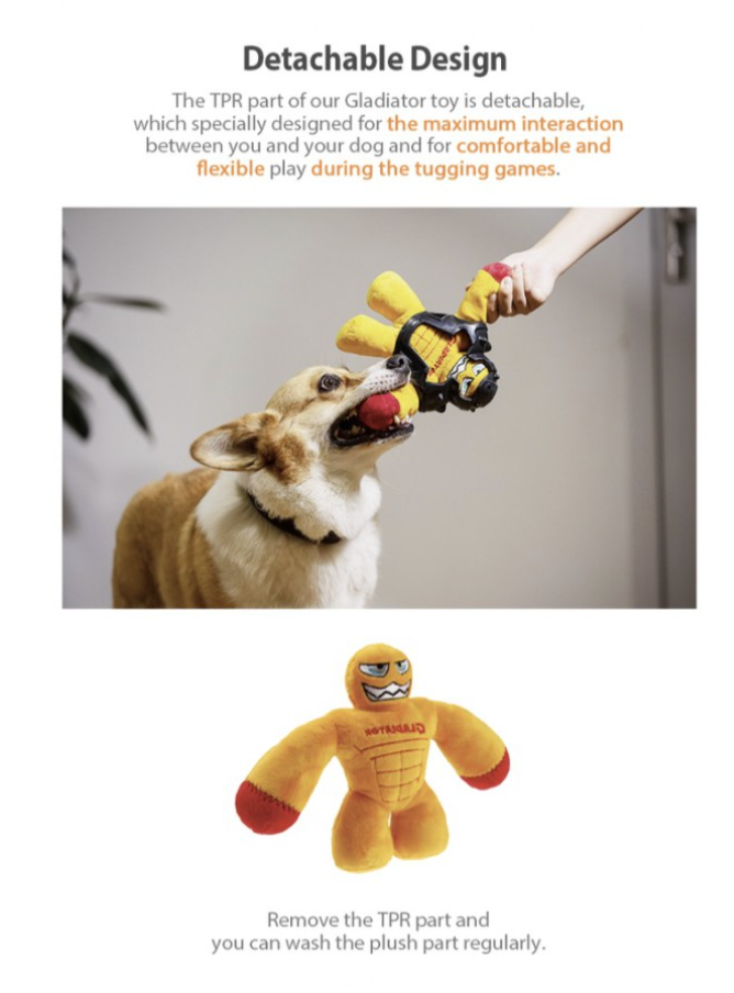 GiGwi Squeak Series: High Quality Interactive dog plush toy(Yellow Gladiator, Wild Hunter Dragon)