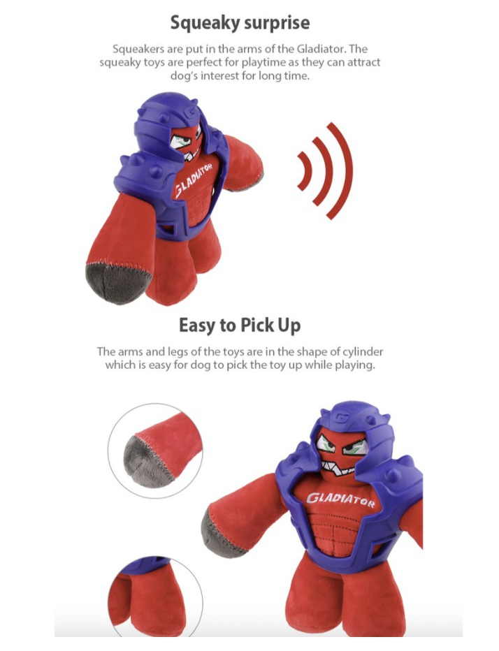 GiGwi Squeak Series: High Quality Interactive dog plush toy(Yellow Gladiator, Wild Hunter Dragon)