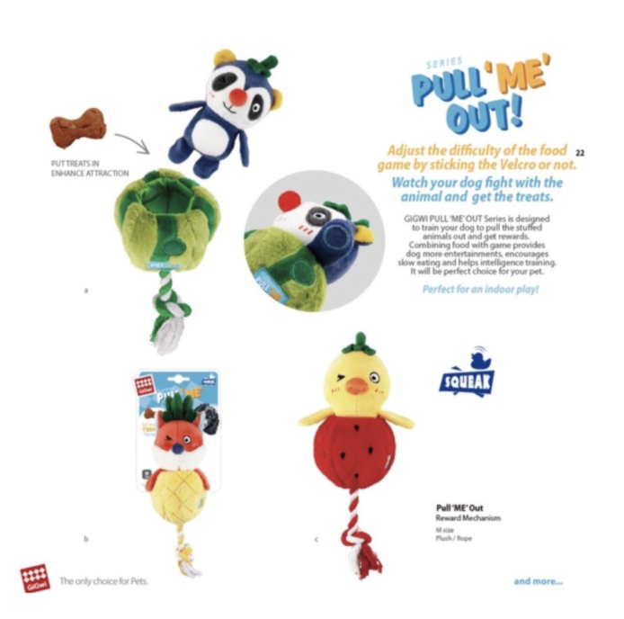 GiGwi Pull-Me-Out Series: Squeaky Dog Toys - Chicken, Fox, Racoon
