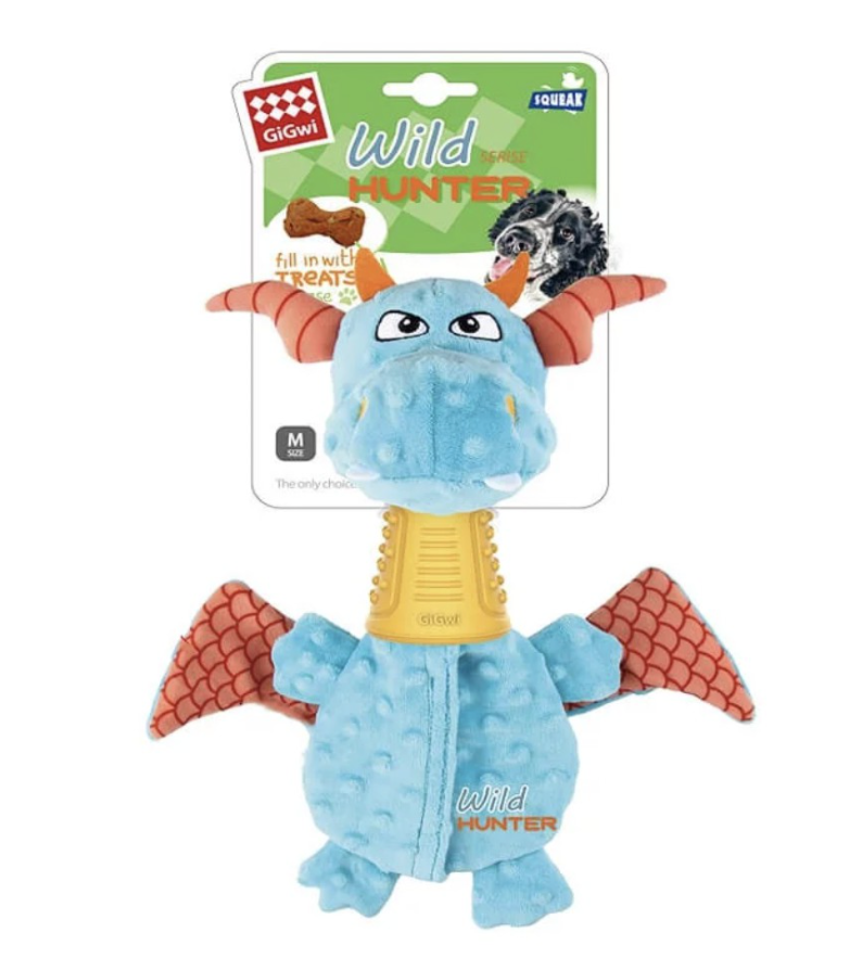 GiGwi Squeak Series: High Quality Interactive dog plush toy(Yellow Gladiator, Wild Hunter Dragon)