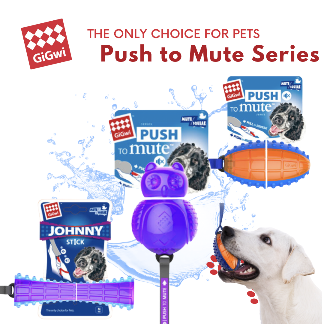 GiGwi Push to Mute Series: Owl, Rugby Ball, Johnny Stick, Dinoball