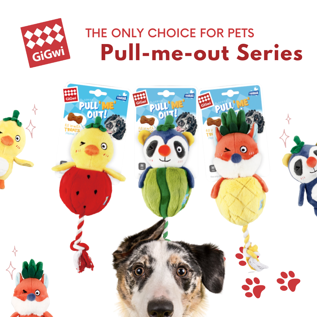 GiGwi Pull-Me-Out Series: Squeaky Dog Toys - Chicken, Fox, Racoon