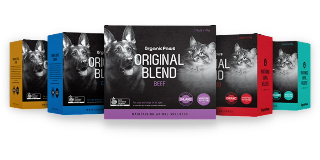 Organic Paws Original Blend: Certified Organic Beef Fresh Frozen Raw Cat Dog Pet Food 2.2kg (8x275g)