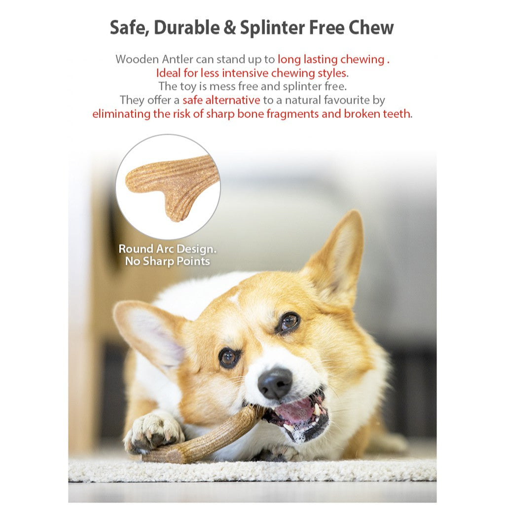GiGwi Antler Wooden Chew Toy — Durable Natural Dog Chew Bone (4 Sizes)
