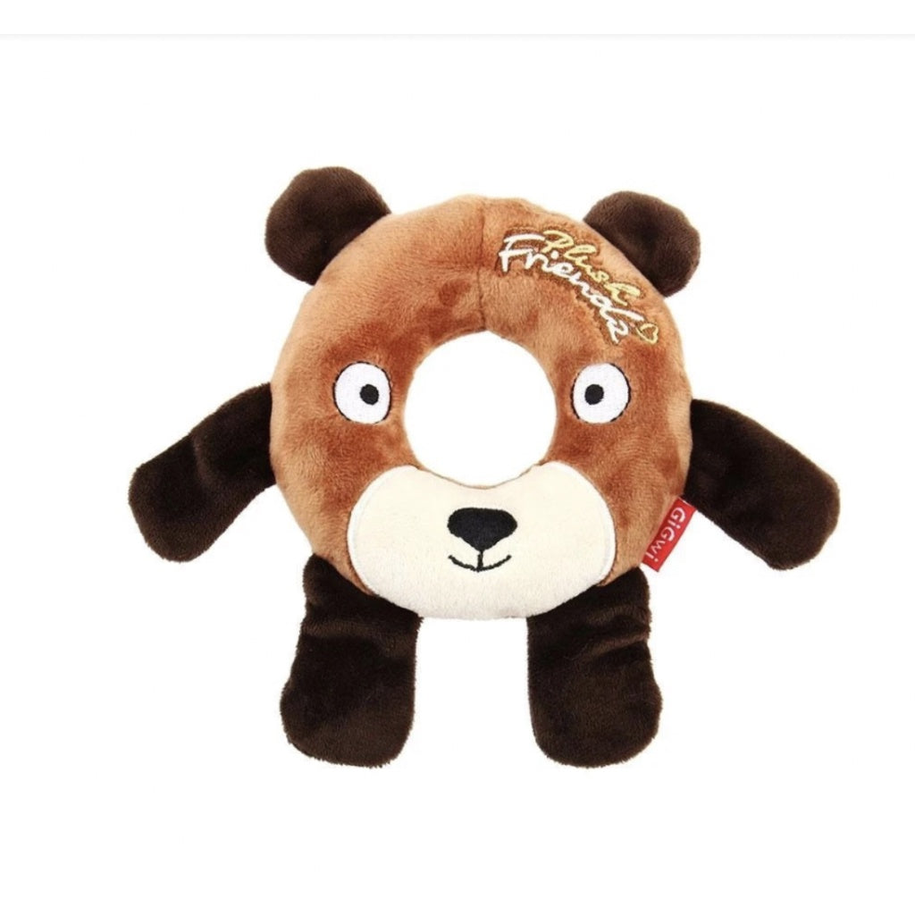 GiGwi Plush Friendz Ring Dog Toy — Interactive, Durable Plush Toy (Bear/Deer)