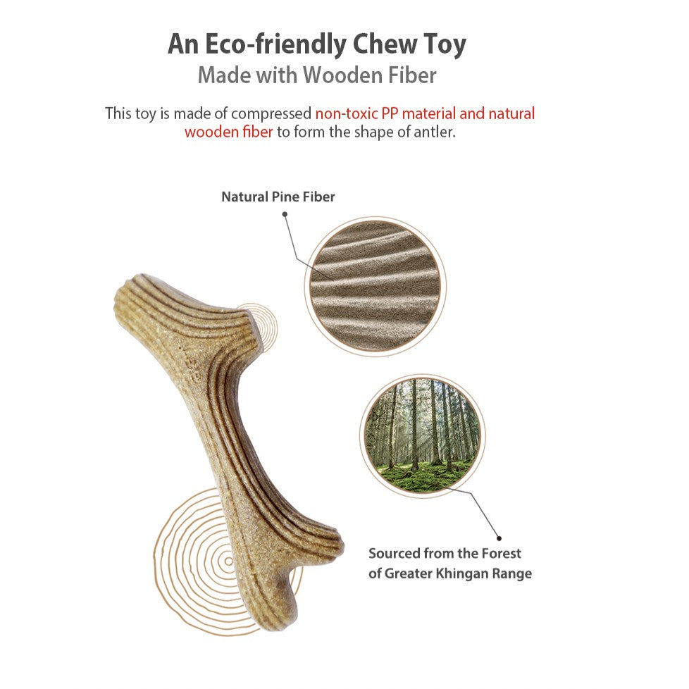 GiGwi Antler Wooden Chew Toy — Durable Natural Dog Chew Bone (4 Sizes)