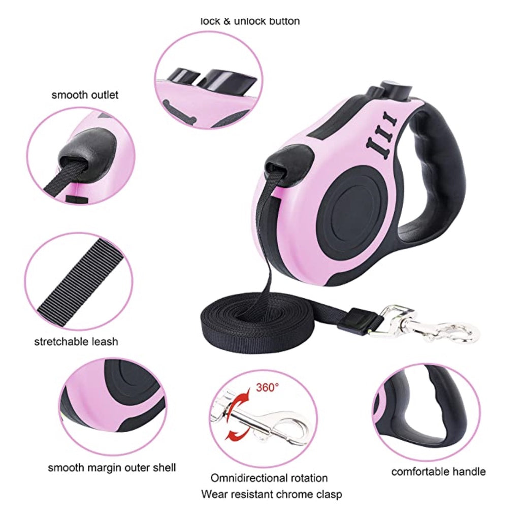 3M Automatic Retractable Leash — Reflective Nylon for Dogs & Cats (3m)