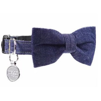 Dharf Cat Bow Tie Collar Set — Denim (20-29cm)
