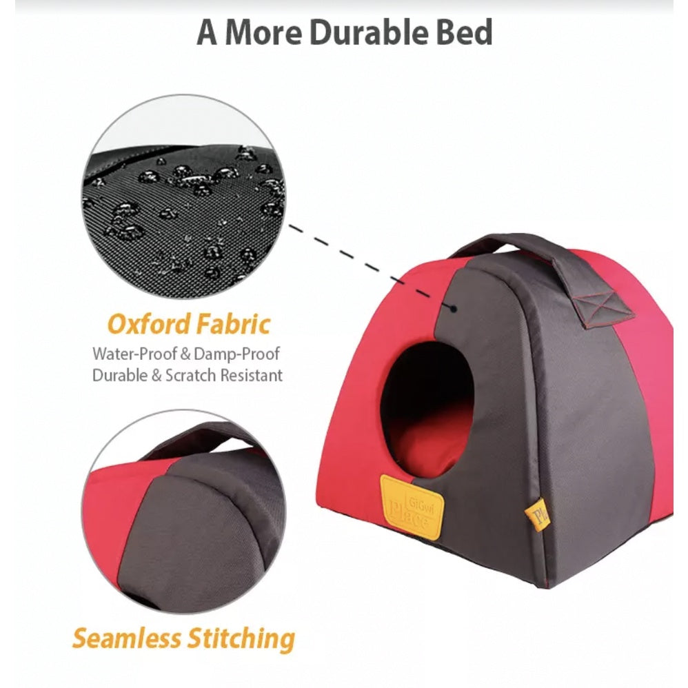 GiGwi Place Cubby Pet House — Cozy Pet Den with Reversible Pillow (Small/Large)