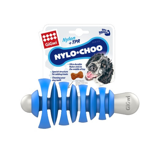 GiGwi Nylo-Choo Treat Dispenser — Durable Nylon & TPR (Blue or Bone)