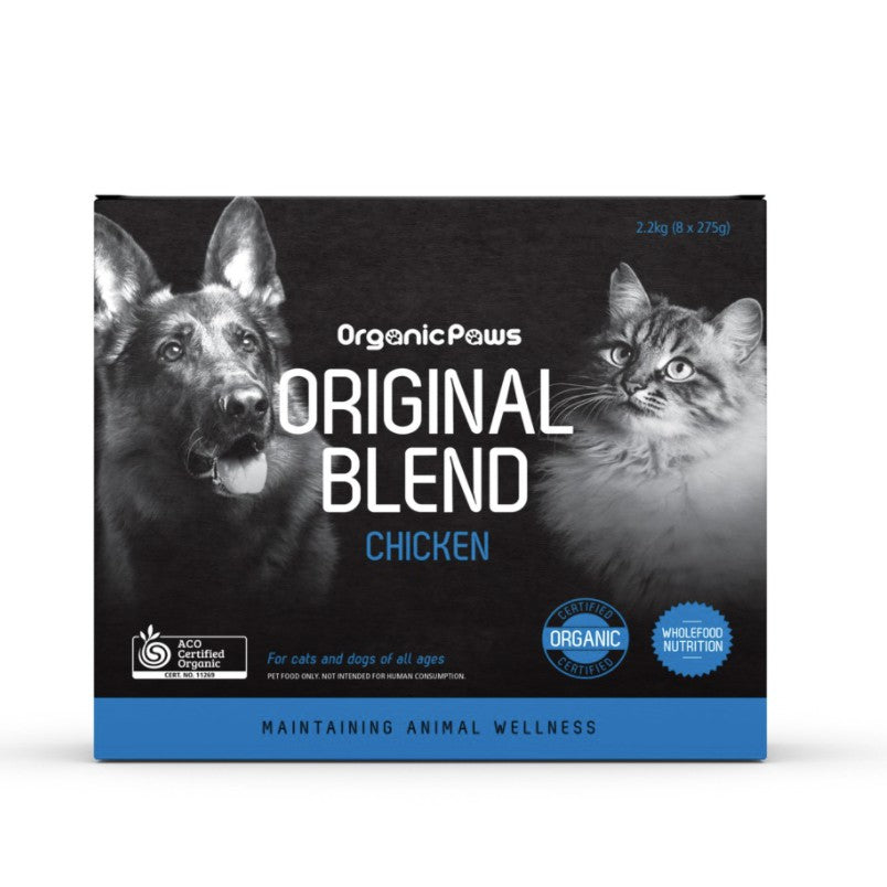 Organic Paws Original Blend — Certified Organic Chicken Raw Frozen Dog & Cat Food (8 x 275g)