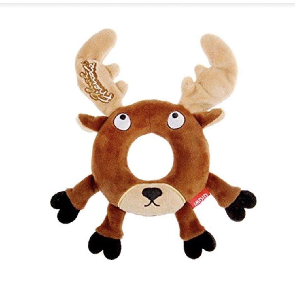GiGwi Plush Friendz Ring Dog Toy — Interactive, Durable Plush Toy (Bear/Deer)