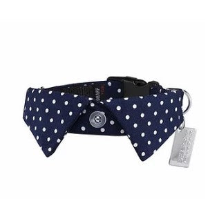 Dharf Dog Bow Tie & Shirt Collar Set — Navy Polka Dot