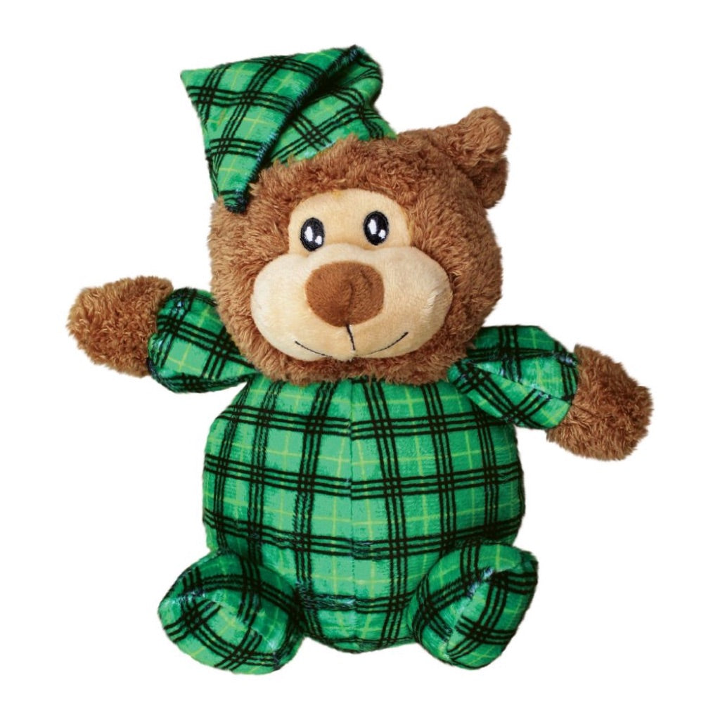 KONG Comfort Snuggles Plush Toy — Green Checks with Squeaker (Sizes S & L)