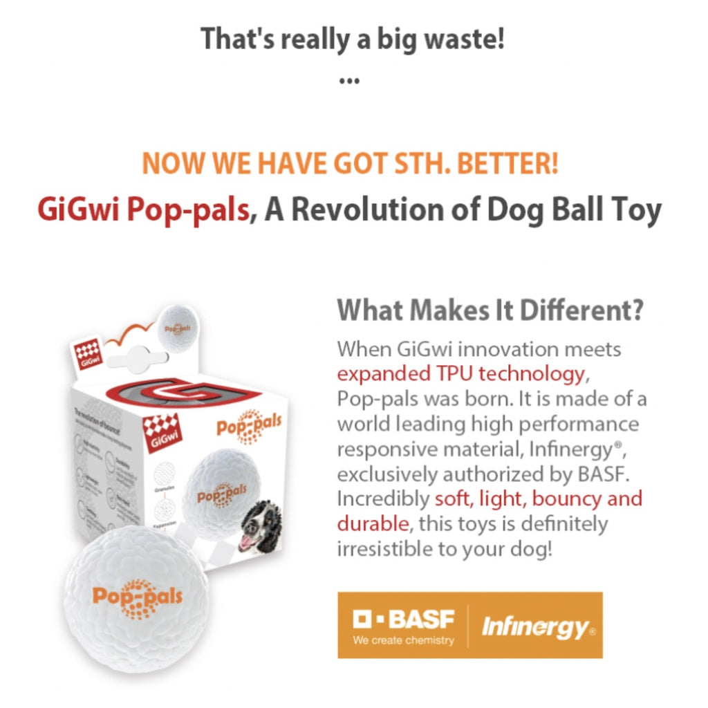 GiGwi Pop Pals Ball — Ultra-Durable ETPU Dog Fetch Toy (Small/Large)