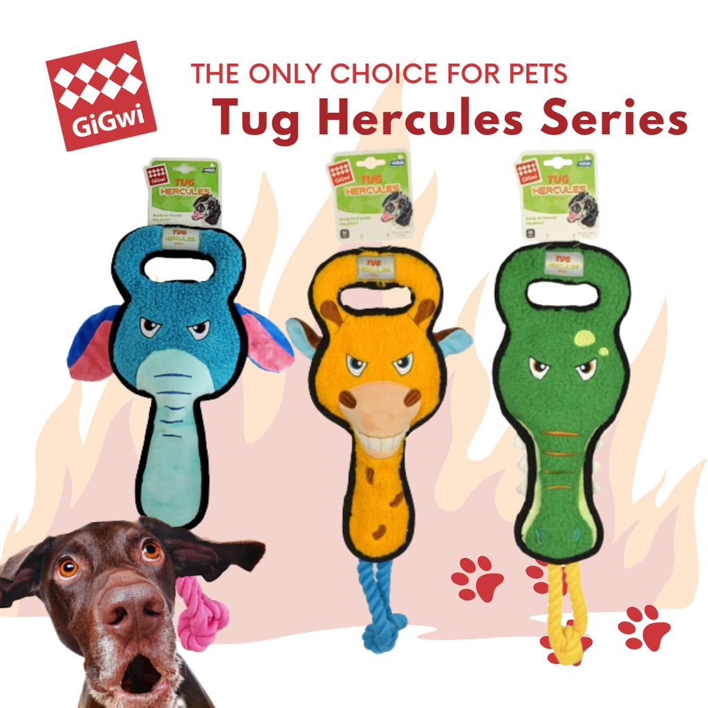 GiGwi Tug Hercules Series — Plush Rope Tug Toy with Squeaker (Crocodile, Elephant, Giraffe)