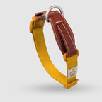 SPUTNIK Dog Collar — Yellow Herringbone Nylon & Genuine Leather (S/M/L)