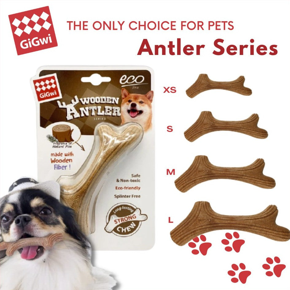 GiGwi Antler Wooden Chew Toy — Durable Natural Dog Chew Bone (4 Sizes)