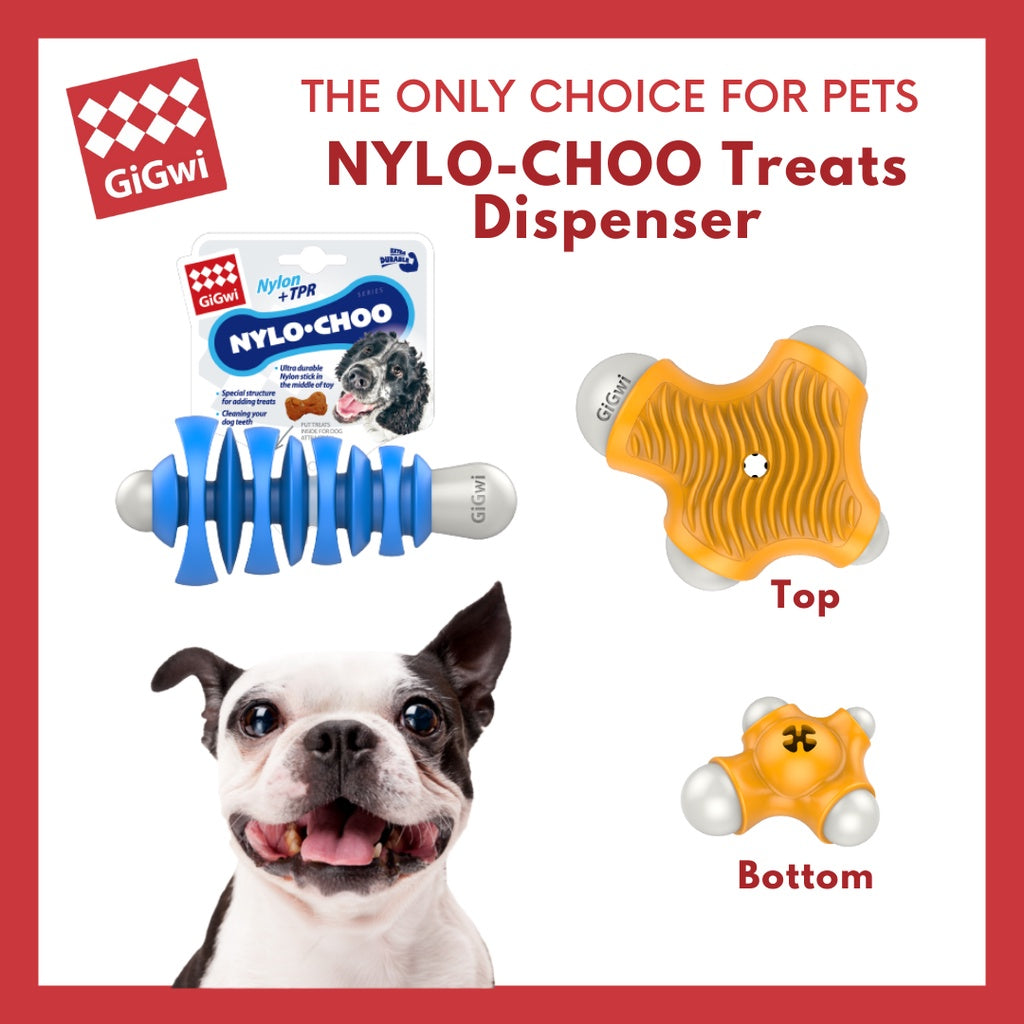 GiGwi Nylo-Choo Treat Dispenser — Durable Nylon & TPR (Blue or Bone)