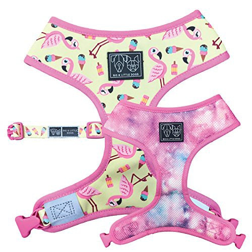 Big & Little Dogs Reversible Dog Harness — Let's Flamingle Print (XS, XL)