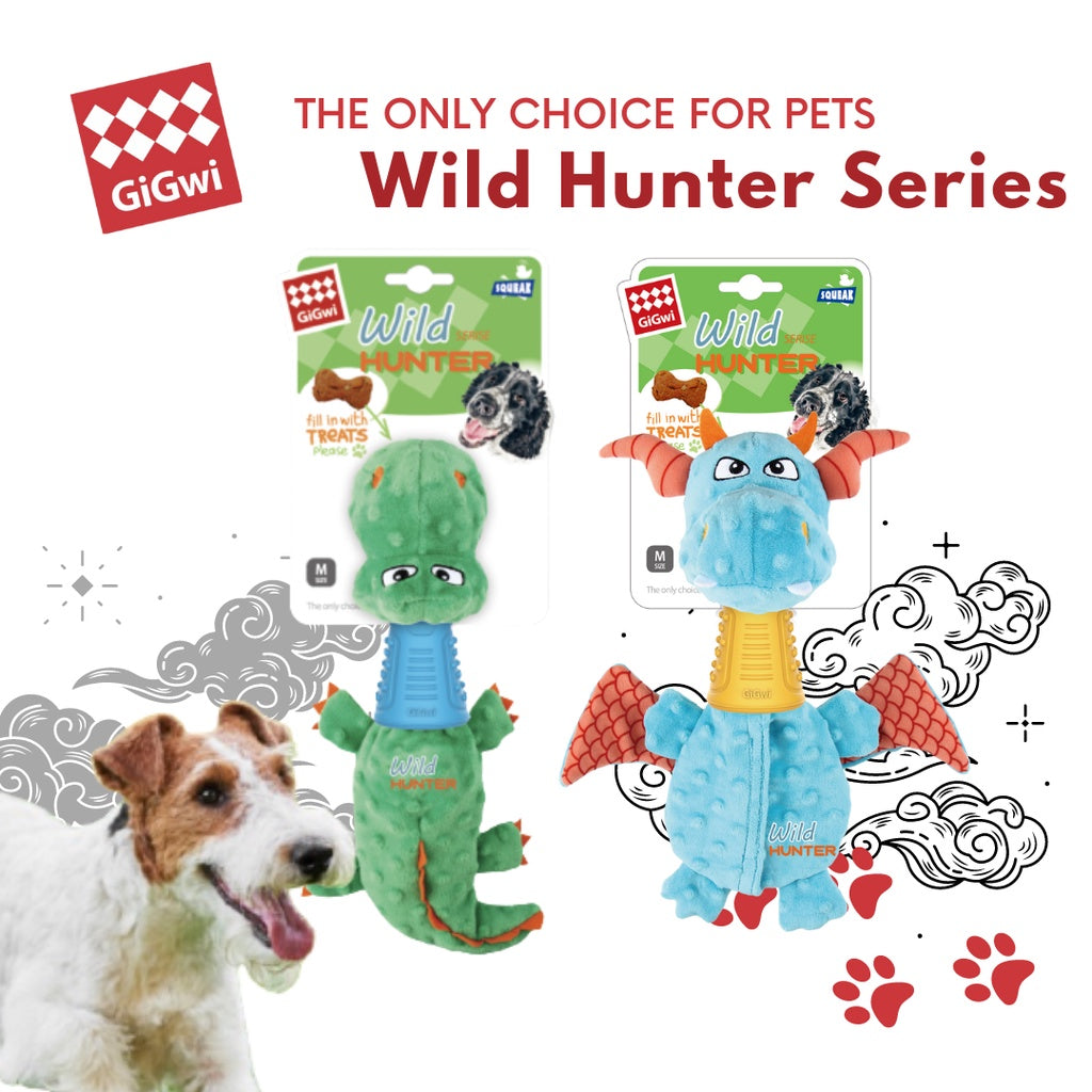 GiGwi Wild Hunter — Interactive Treat-Dispensing Dog Toy (Crocodile & Dragon)