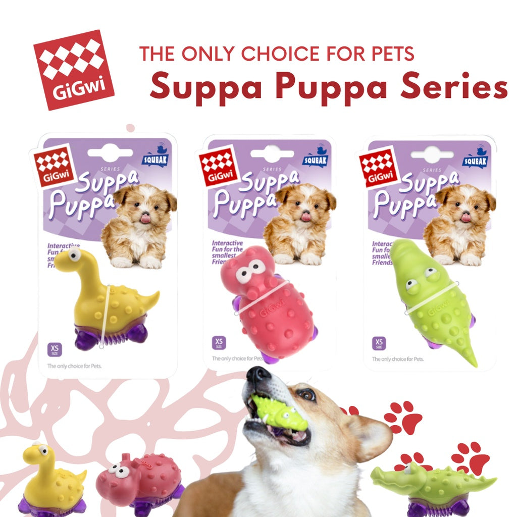 GiGwi Suppa Puppa TPR Chew Toy — Dino, Hippo, Alligator