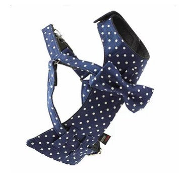 Dharf Dog Harness — Navy Polka Dot with Detachable Bow-Tie (S, M)
