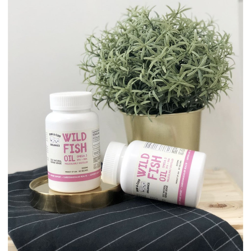 Dom & Cleo Organics Wild Fish Oil — Omega 3 Supplement for Dogs & Cats (60 Gelcaps)
