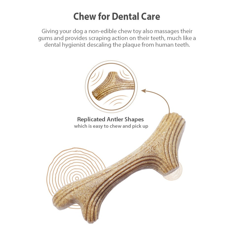 GiGwi Antler Wooden Chew Toy — Durable Natural Dog Chew Bone (4 Sizes)