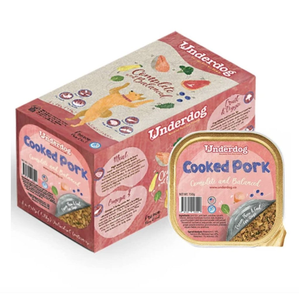 Underdog Pet Foods Cooked Pork Dog Food — Complete & Balanced Frozen Meal (1.2kg/3kg)
