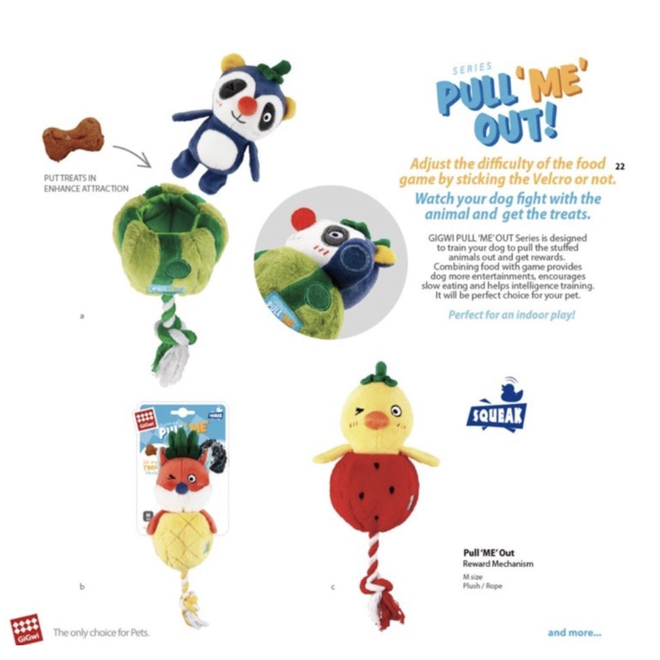 GiGwi Pull-Me-Out Squeaky Dog Toy — Interactive Plush with Treat Pocket