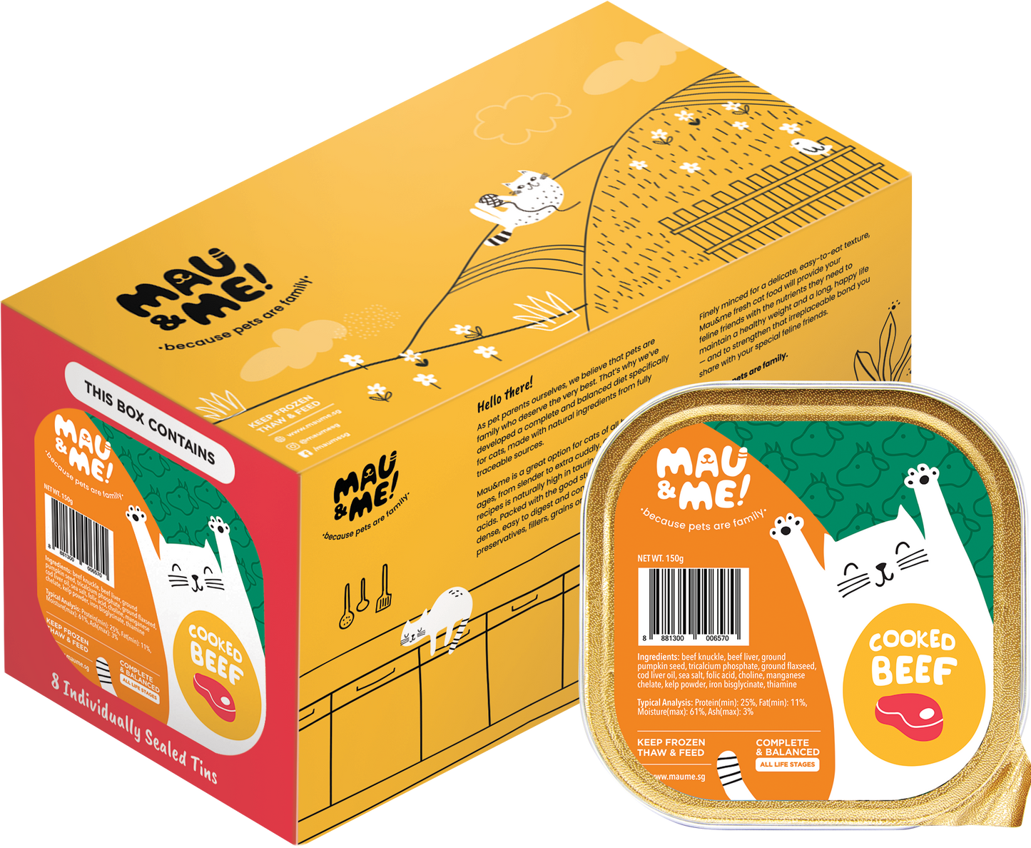 Mau&Me! Frozen Cooked/Raw Cat Food (8x150g-1.2kg Box)