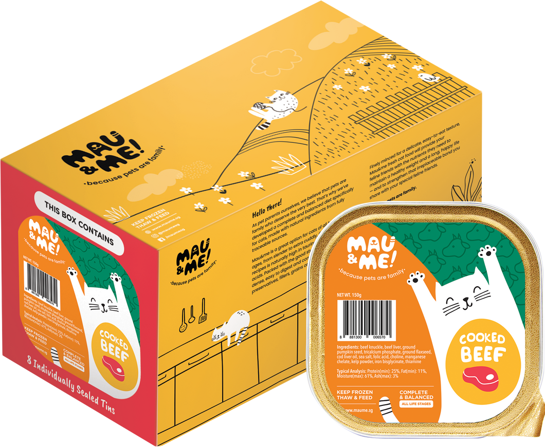 Mau & Me! Frozen Cooked/Raw Cat Food (8x150g-1.2kg Box)