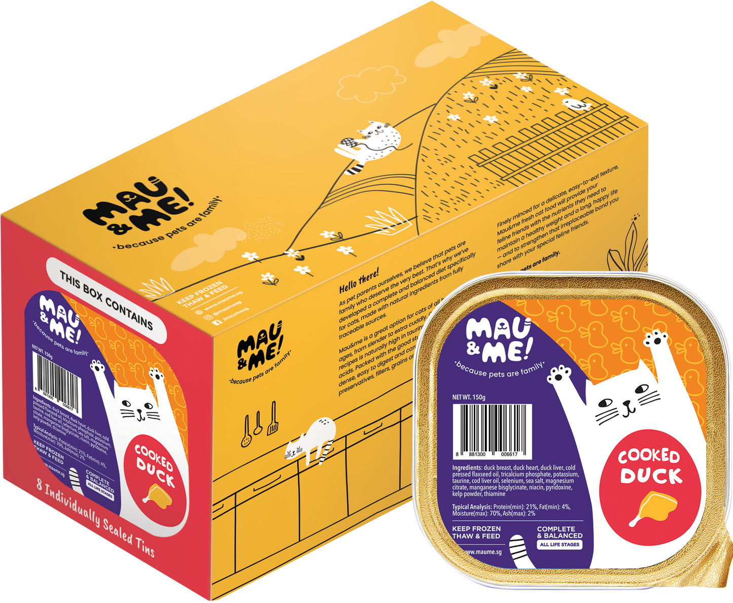 Mau&Me! Frozen Cooked/Raw Cat Food (8x150g-1.2kg Box)