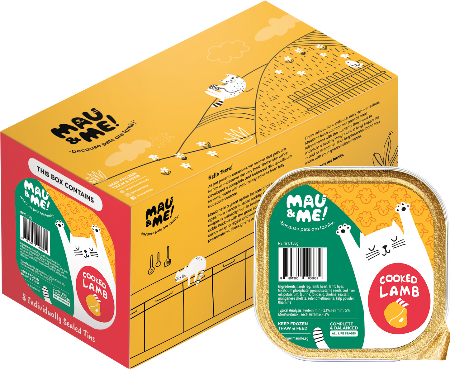 Mau&Me! Frozen Cooked/Raw Cat Food (8x150g-1.2kg Box)