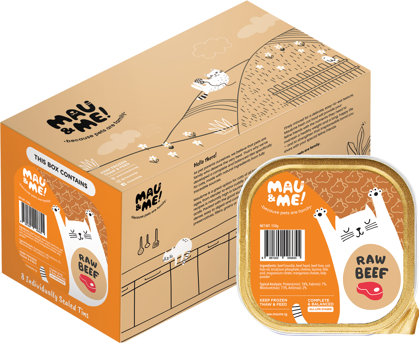 Mau&Me! Frozen Cooked/Raw Cat Food (8x150g-1.2kg Box)