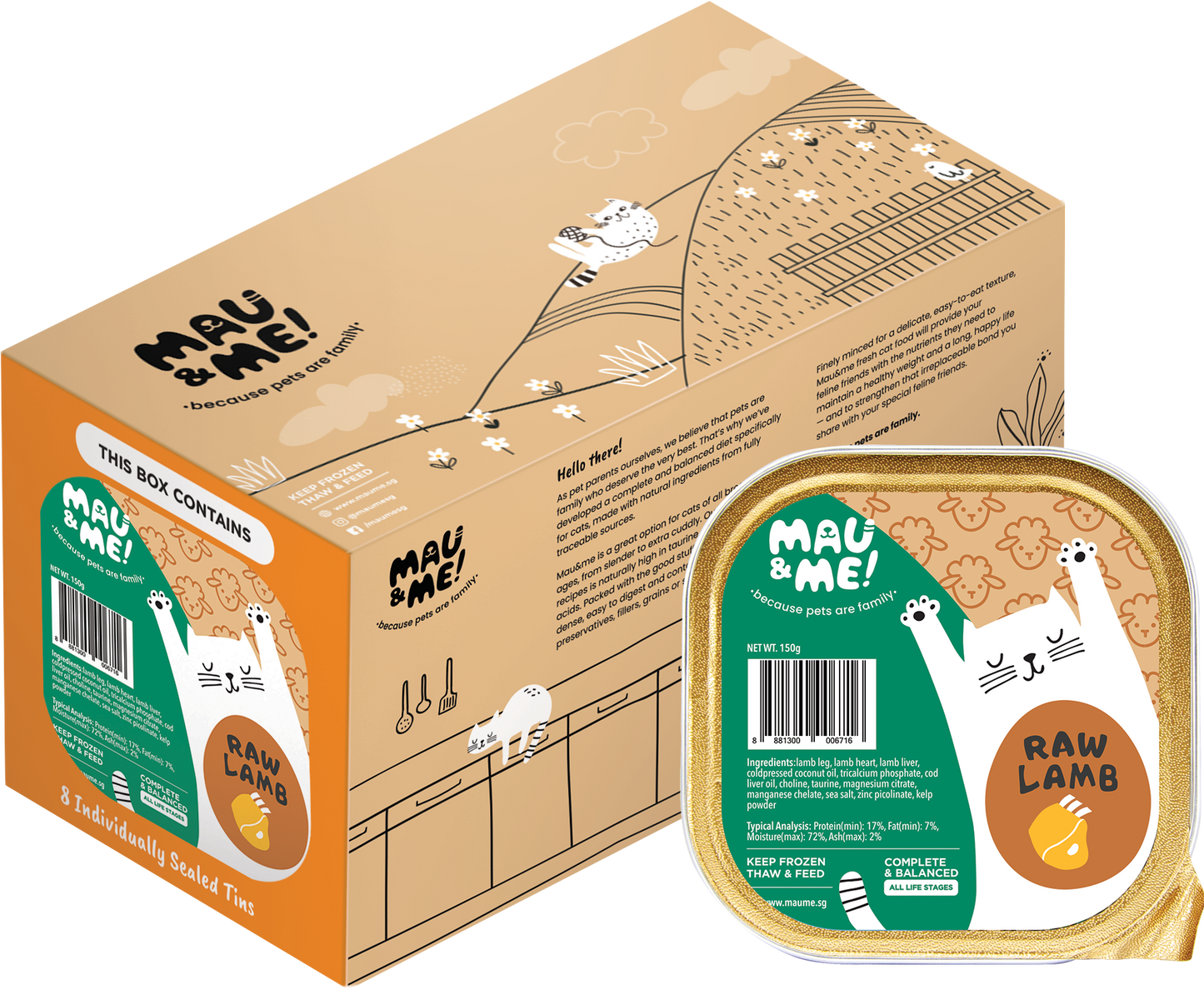 Mau&Me! Frozen Cooked/Raw Cat Food (8x150g-1.2kg Box)