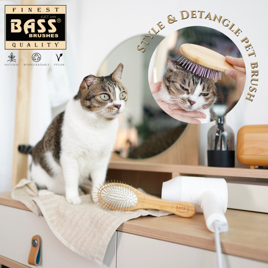 Bass Brushes Style & Detangle Pet Brush — Premium Alloy Pins (Size L, M, S)
