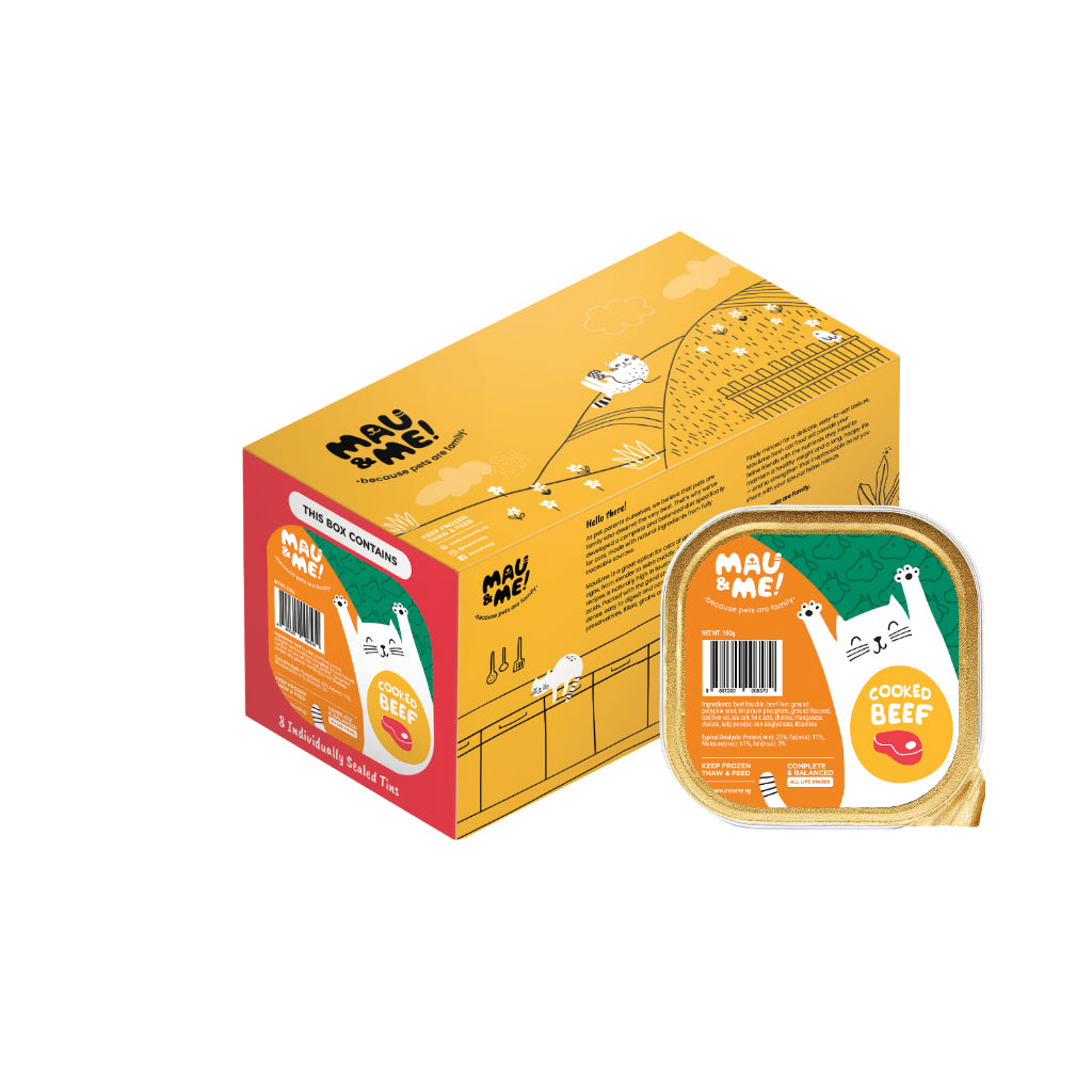 Mau&Me Frozen Cooked/Raw Cat Food — Fresh & High Protein (8x150g Box)