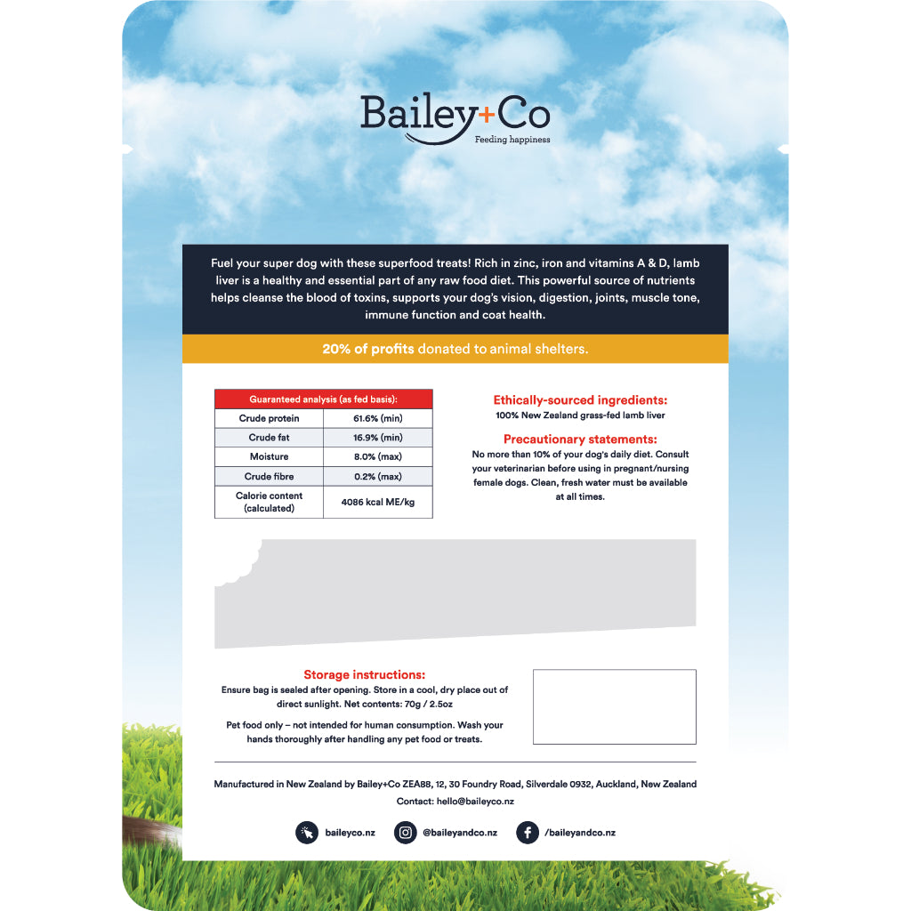 Bailey+Co New Zealand Freeze-Dried Raw Treats — Single-Ingredient (50g–300g)
