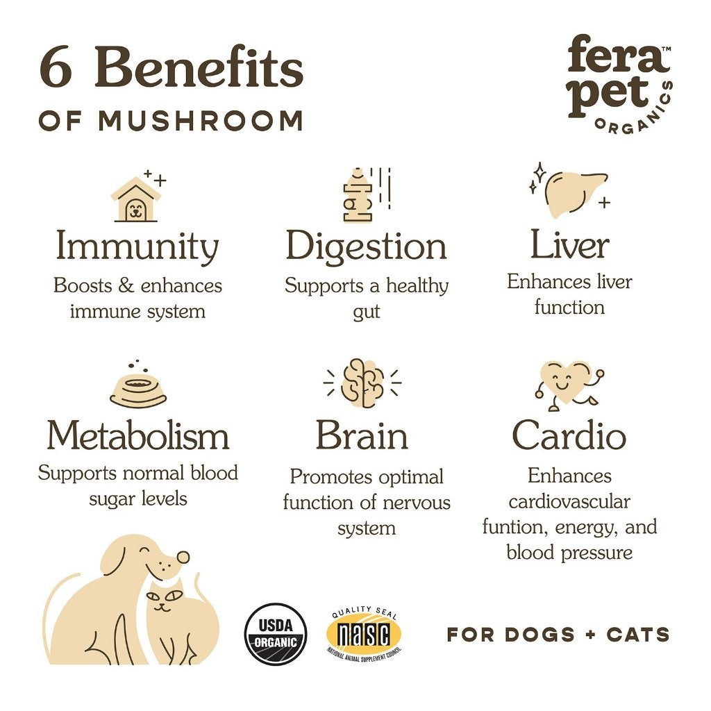 Fera Pet Organics Organic Mushroom Blend — Immune Support for Dogs & Cats (120 servings)