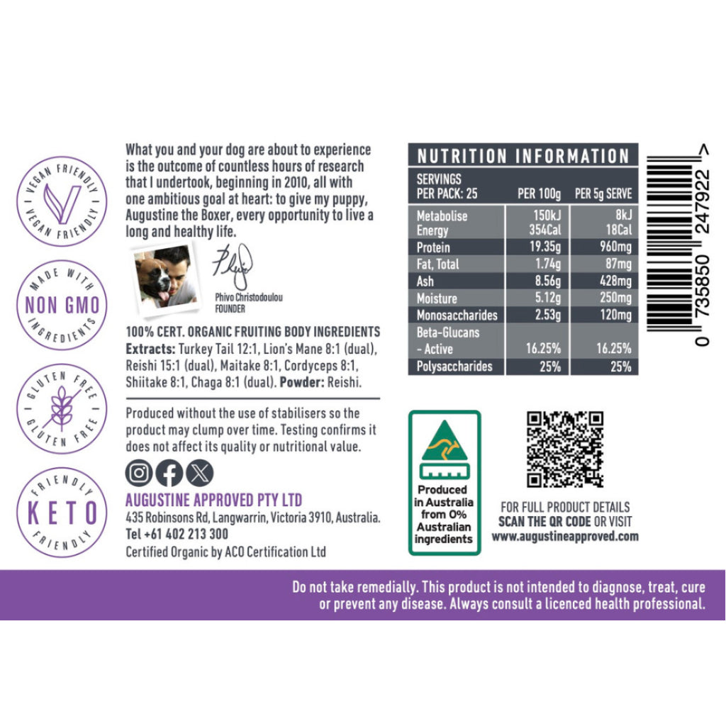 Augustine Approved Little Universe — Organic Mushroom Supplement for Dogs (70g / 125g / 250g)