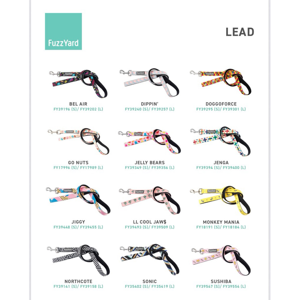 FuzzYard Design Leash — Lightweight Neoprene for Dogs & Cats (S/L)