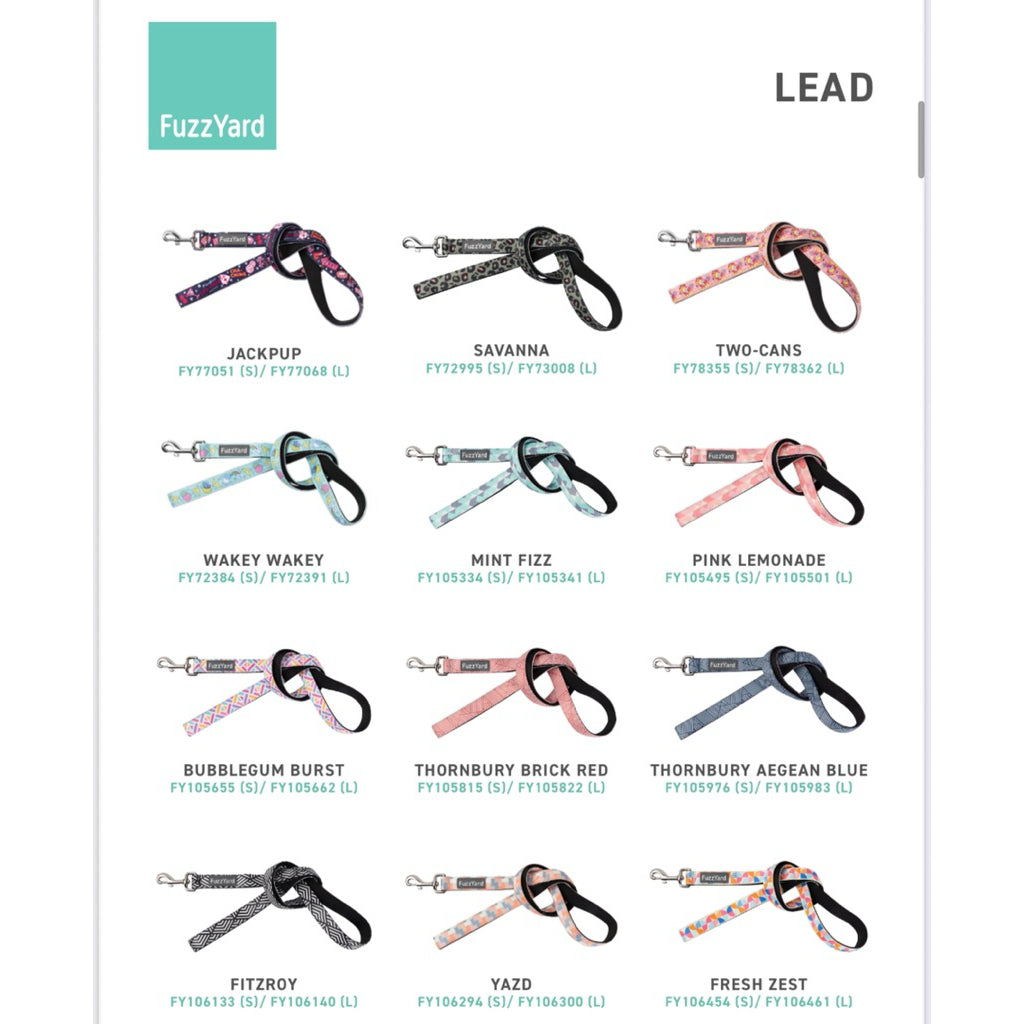 FuzzYard Design Leash — Lightweight Neoprene for Dogs & Cats (S/L)