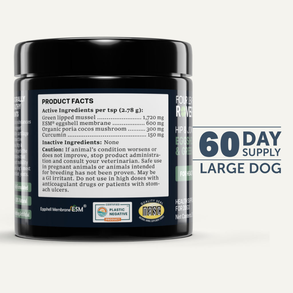 Four Leaf Rover Hip & Joint Eggshell Membrane Supplement — Natural Joint Support for Dogs (83g / 166g)
