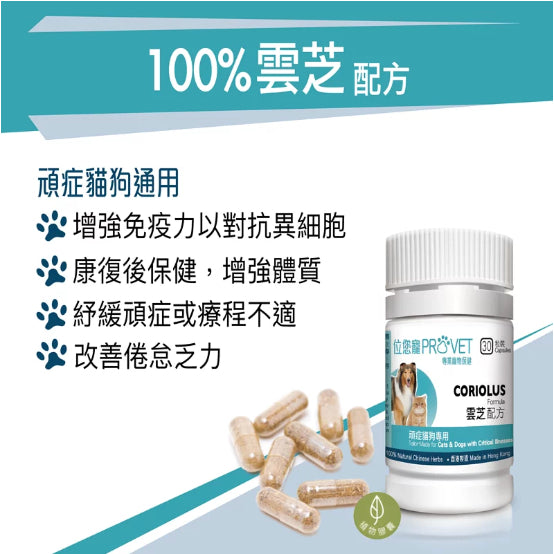 ProVet 100% Coriolus Formula — Immune Support for Dogs & Cats (30 Capsules)
